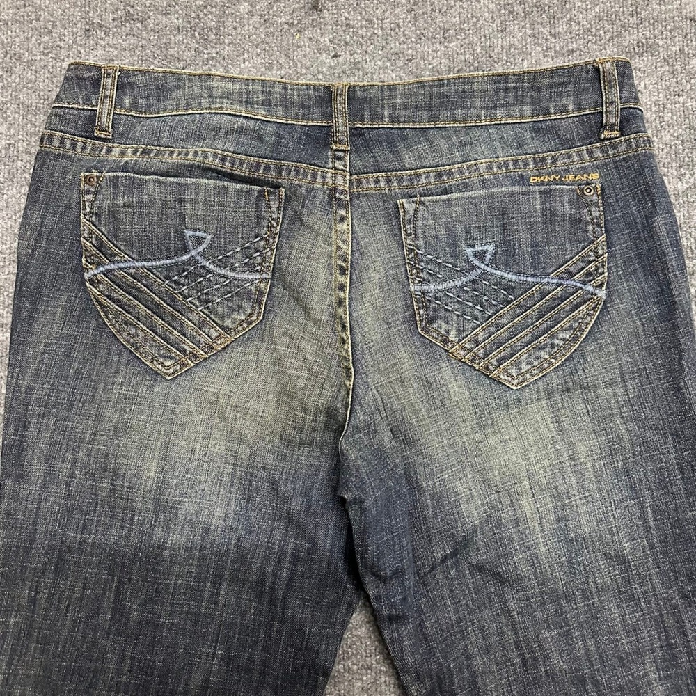 DKNY Jeans Women Size 14 Blue Dark Wash Bootcut Denim Casual Stretch Embroidered
